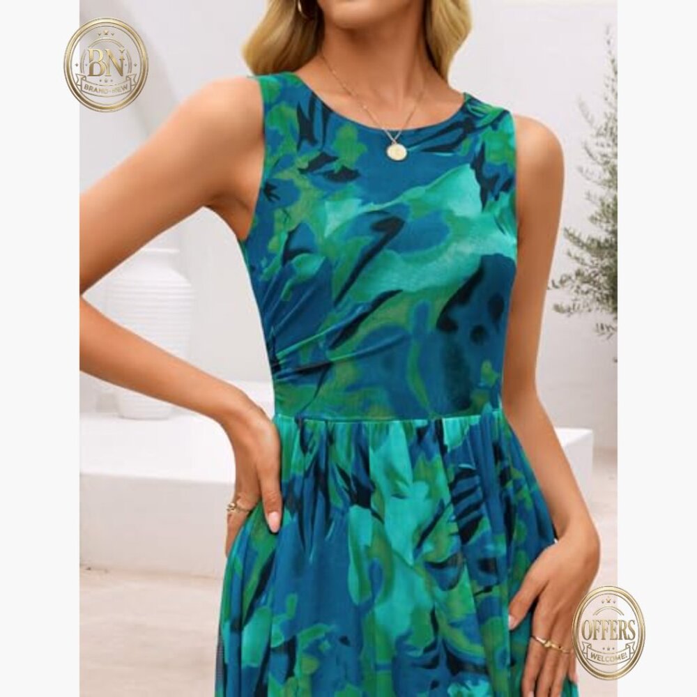 Polyester Elastane Mesh Maxi Dress Sleeveless Cre… - image 5